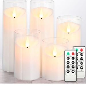 NURADA Flickering Candles: LED Pillar Candles Battery Operated, White, Pack of 5